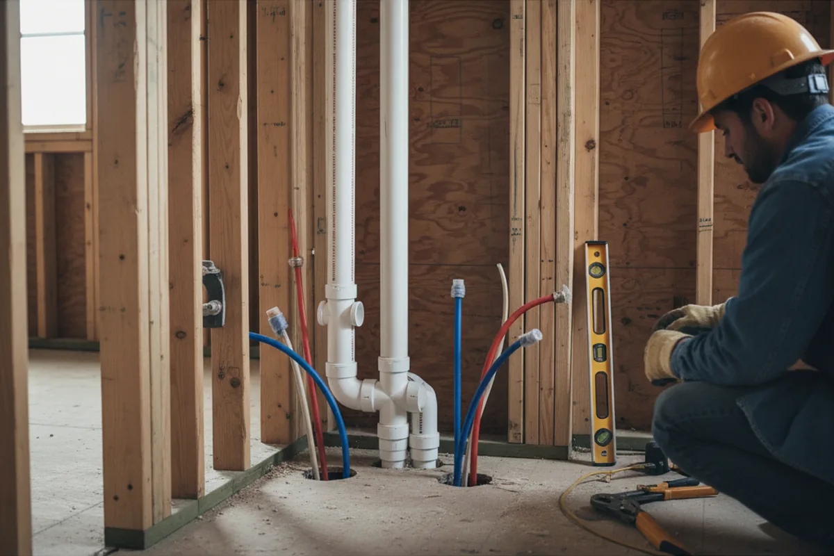 Drain and supply rough-in during Leak Detection in Little Falls
