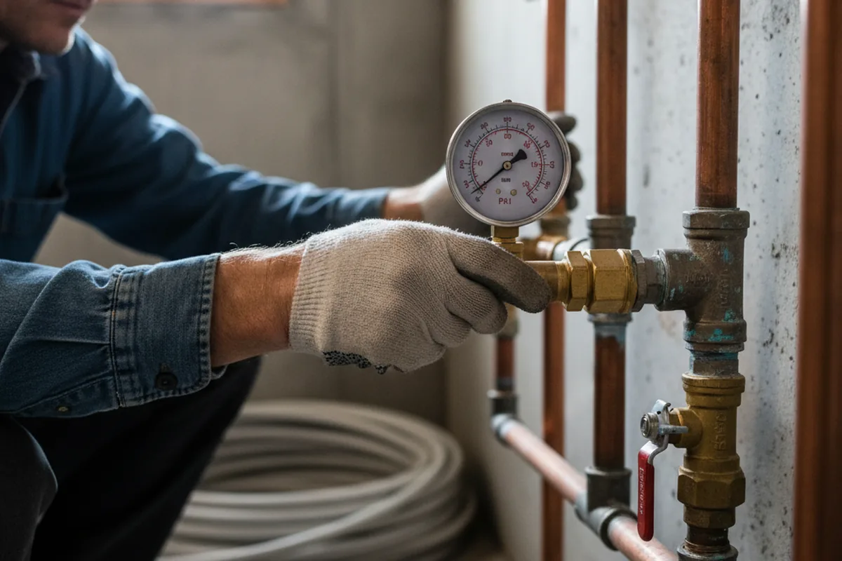 Pressure testing a repaired line during Water Line Repair in Little Falls